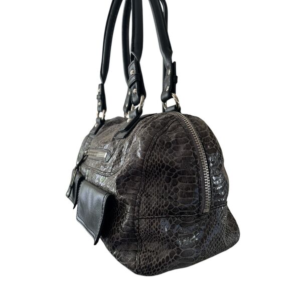 Nine West Black Snakeskin Leather Satchel Handbag Purse Double Handles, Pockets - Picture 4 of 6